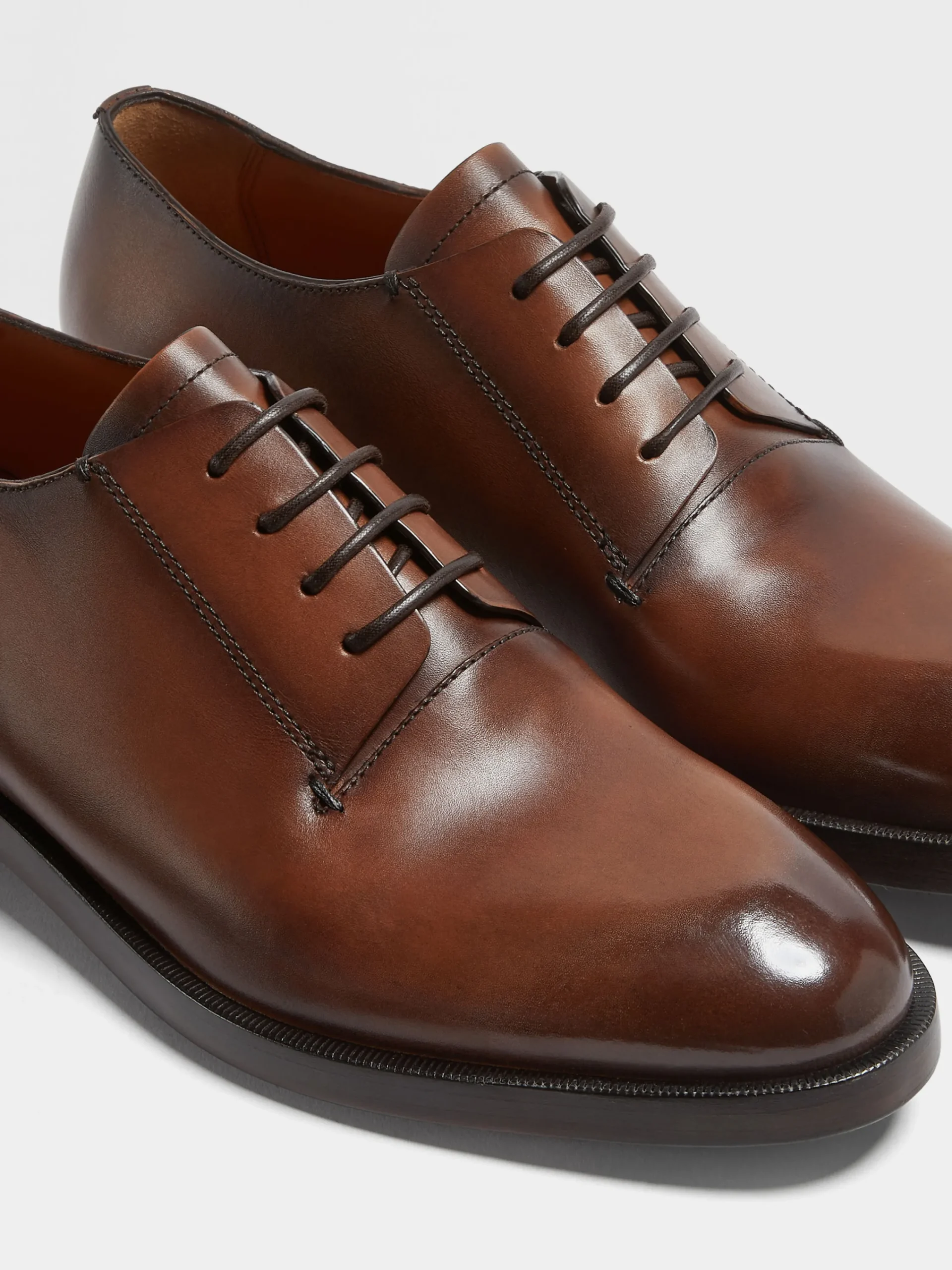 Lace Ups>ZEGNA Light Brown Leather Torino Derby Shoes LightBrown