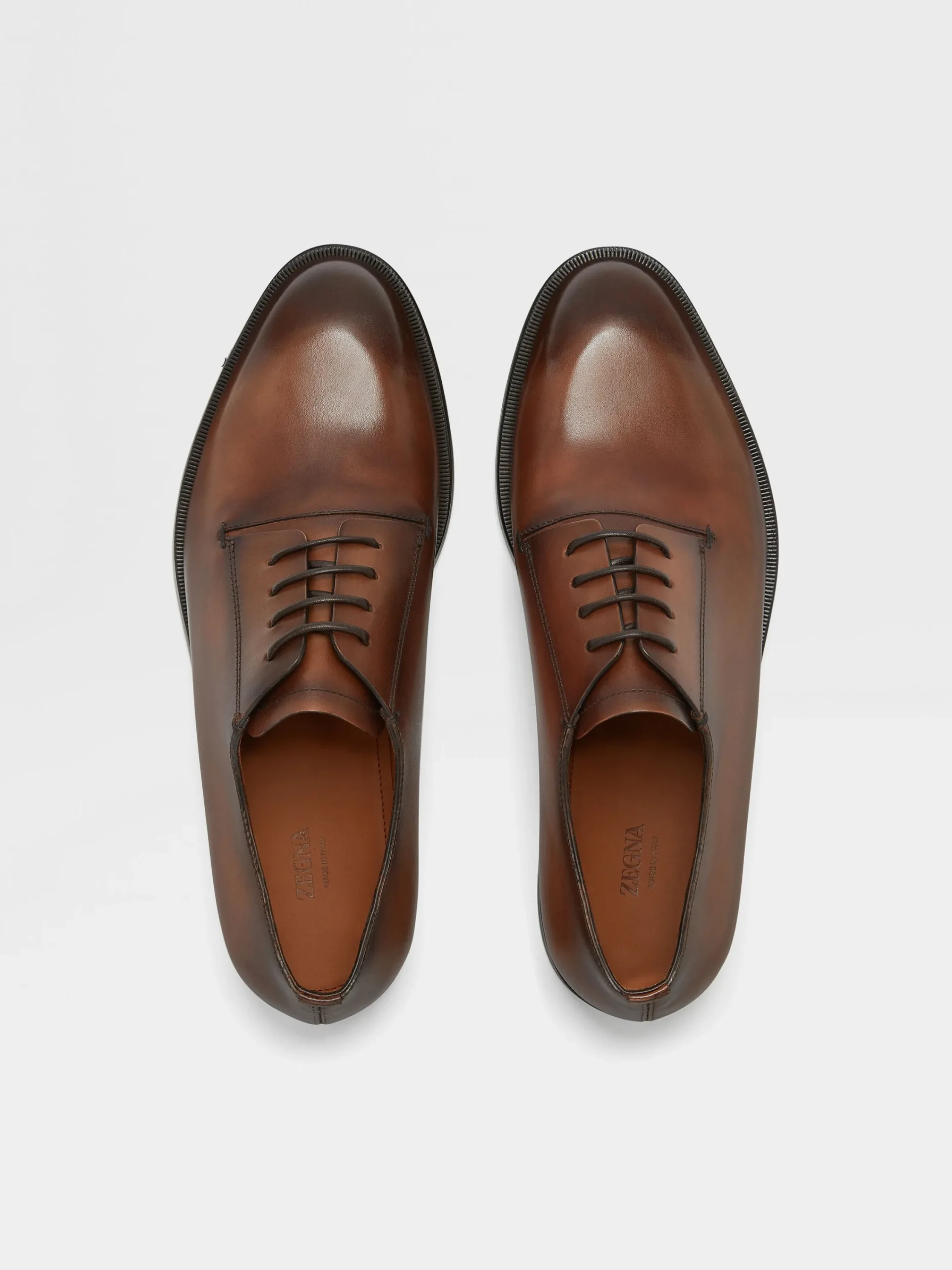 Lace Ups>ZEGNA Light Brown Leather Torino Derby Shoes LightBrown