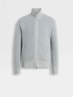 Sweaters>ZEGNA Light Grey and Grey Mélange Oasi Cashmere Full Zip Cardigan LightGrey/GreyMélange