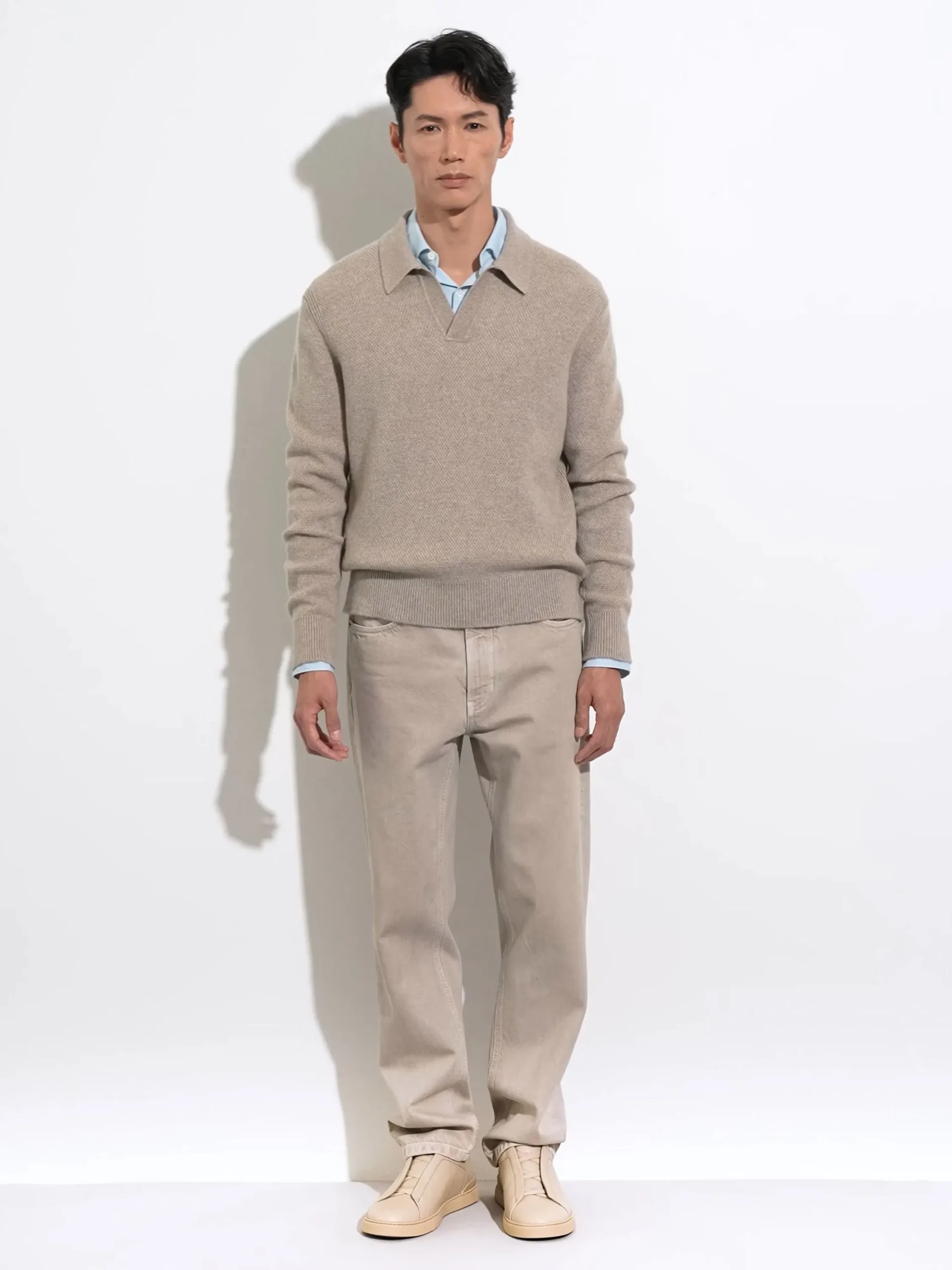 Polo Shirts|Sweaters>ZEGNA Light Taupe Mélange Oasi Cashmere Polo Shirt LightTaupeMélange