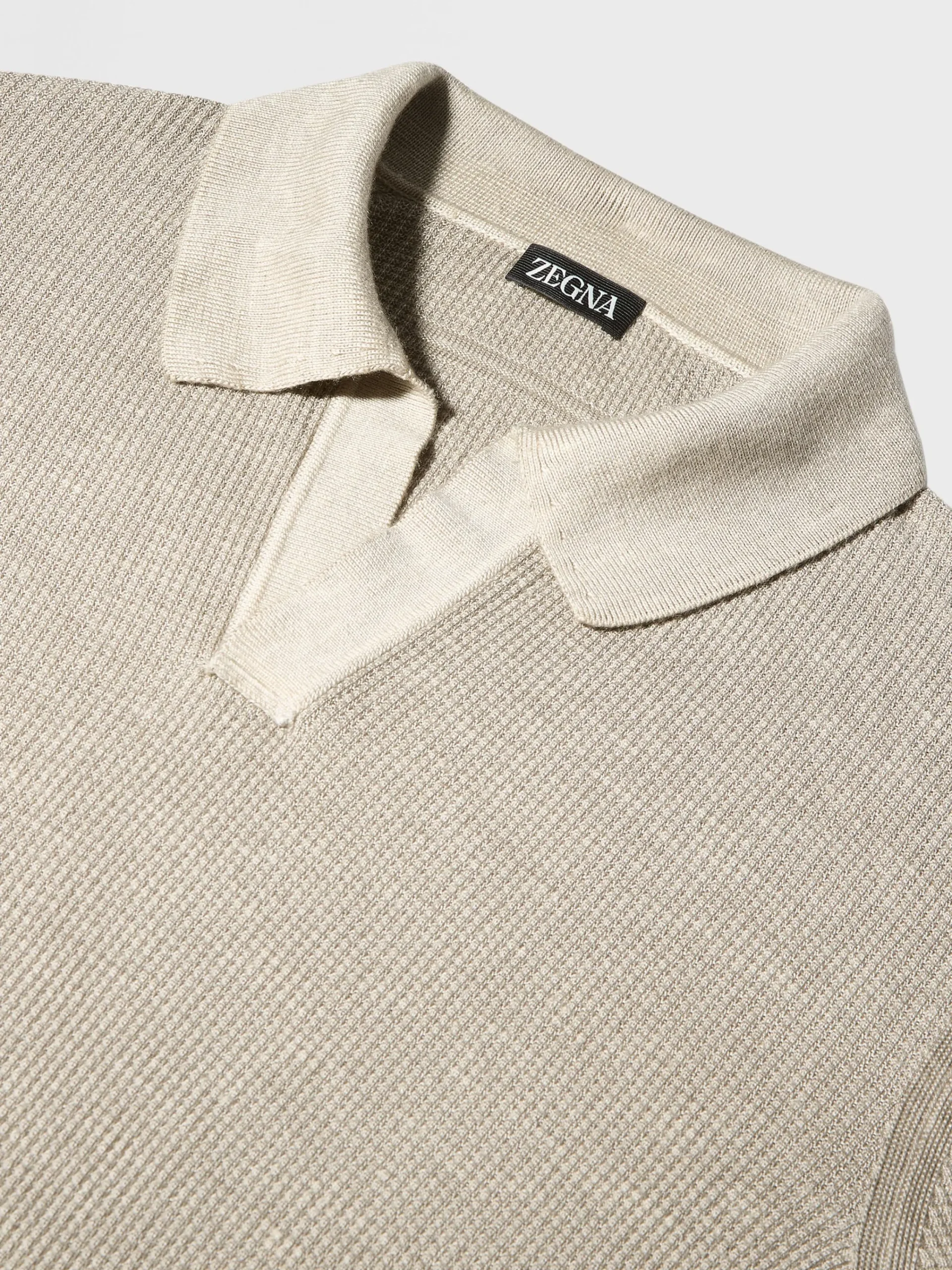 Polo Shirts|Sweaters>ZEGNA Light Taupe Mélange Silk Cashmere and Linen Polo Shirt LightTaupeMélange