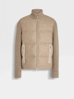 Down Jackets|Jackets And Coats>ZEGNA Light Taupe Multimélange Oasi Cashmere Full Zip Blouson LightTaupeMultimélange