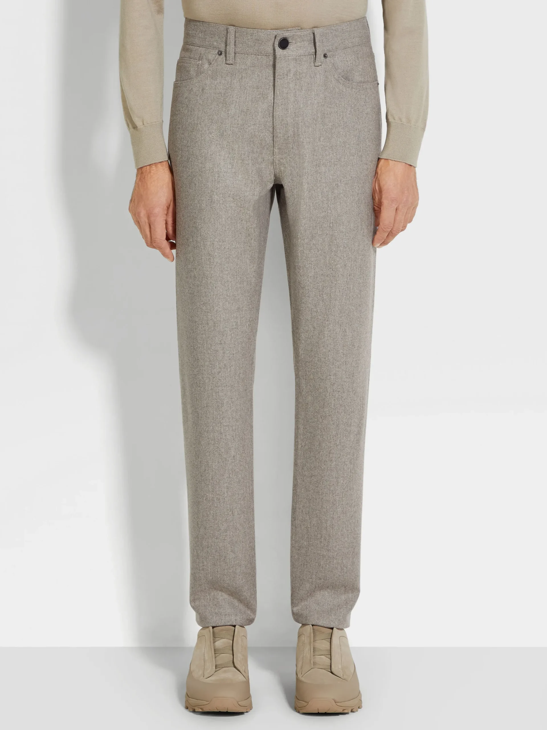 Jeans>ZEGNA Light Taupe Wool and Cashmere Roccia Pants LightTaupe