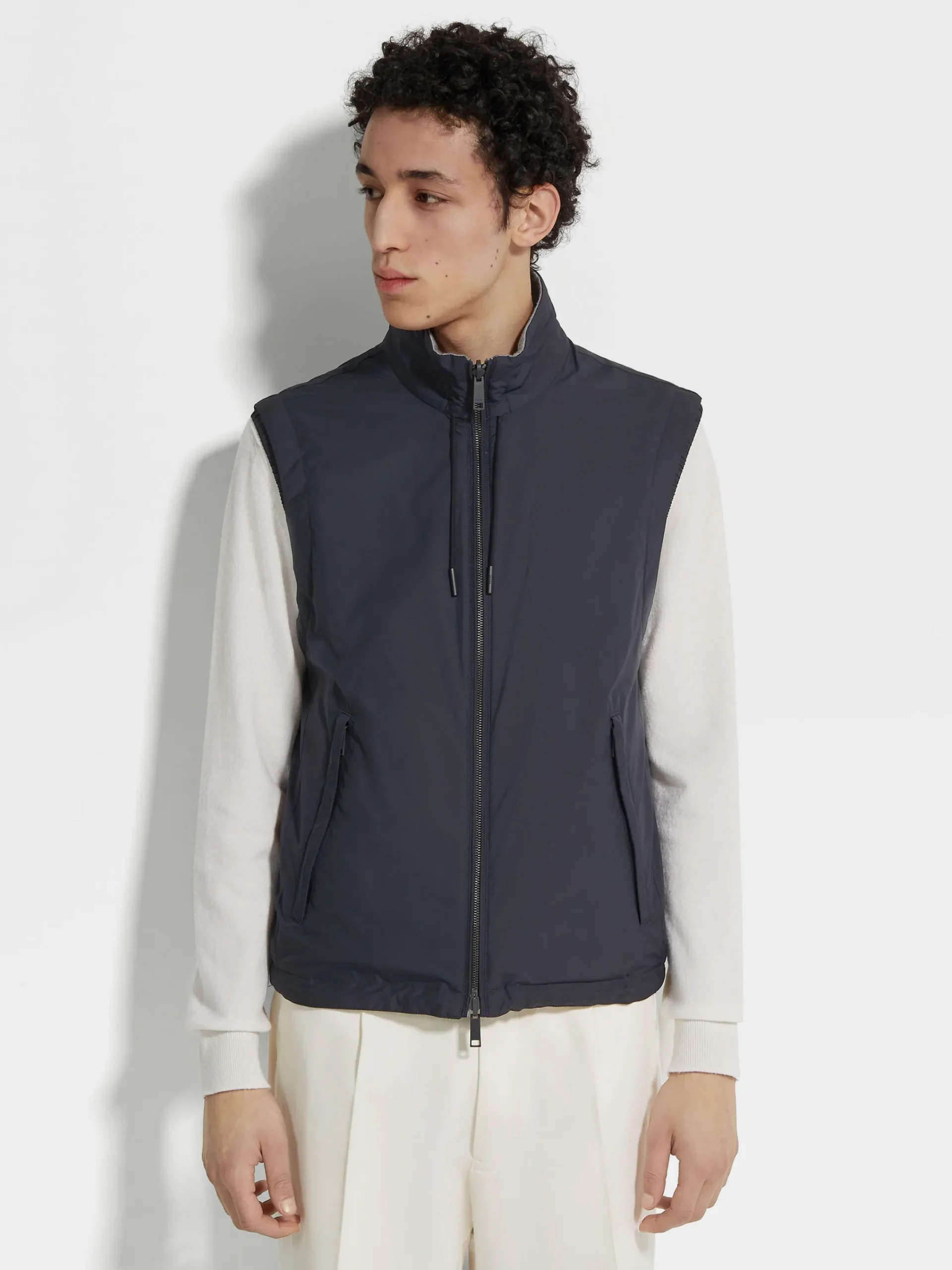 Jackets And Coats>ZEGNA Microfiber Reversible Brezza Vest NavyBlue/Grey