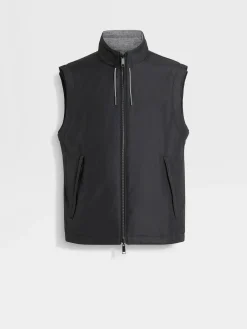 Jackets And Coats>ZEGNA Microfiber Reversible Brezza Vest Black/Grey