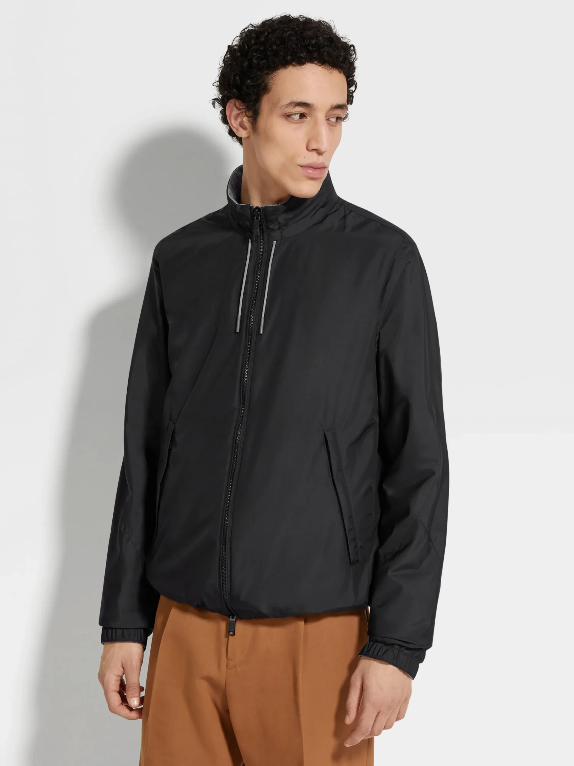 Jackets And Coats>ZEGNA Microfiber Reversible Brezza Blouson Black/Grey