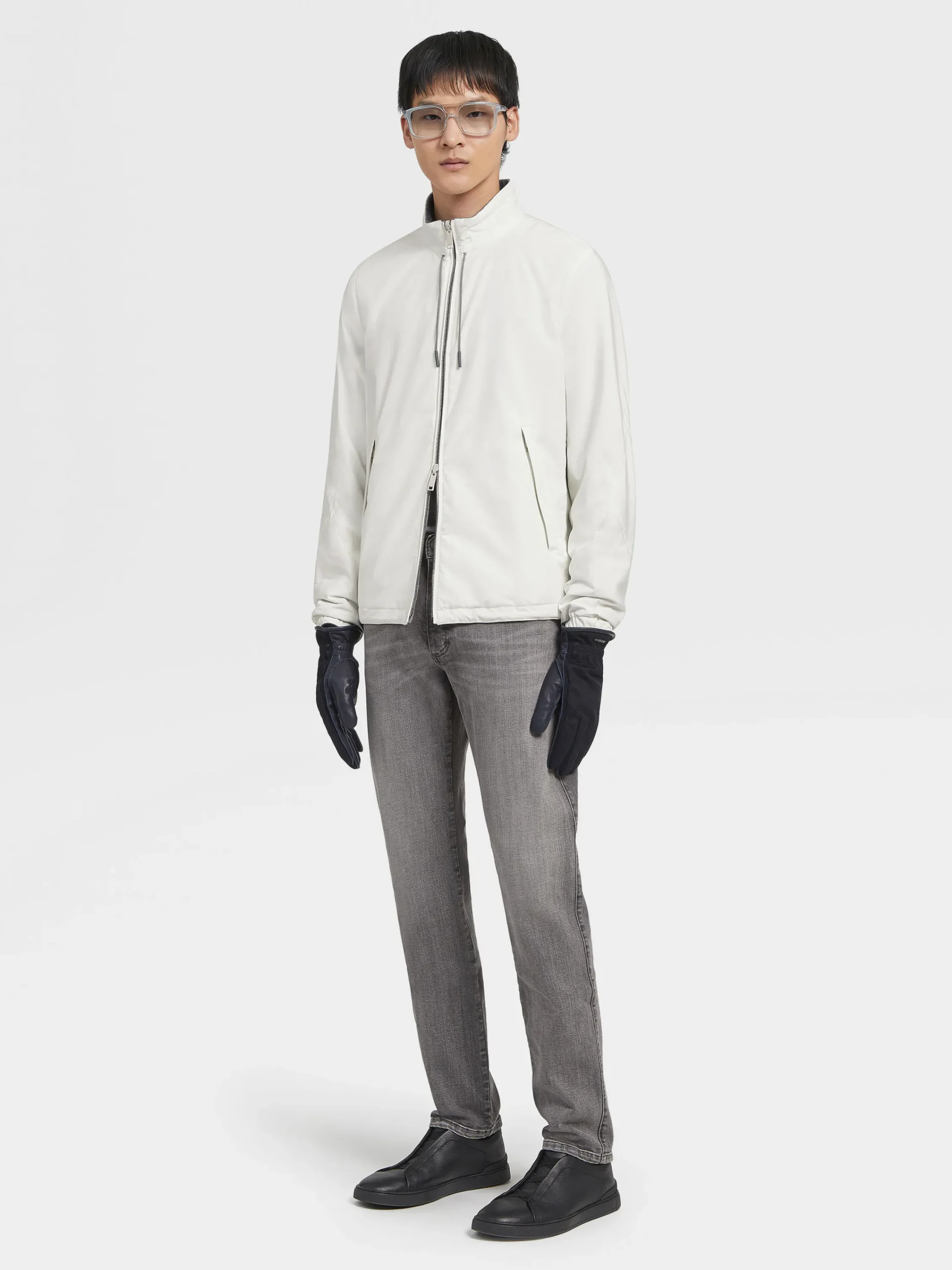 Jackets And Coats>ZEGNA Microfiber Reversible Brezza Blouson White/Grey