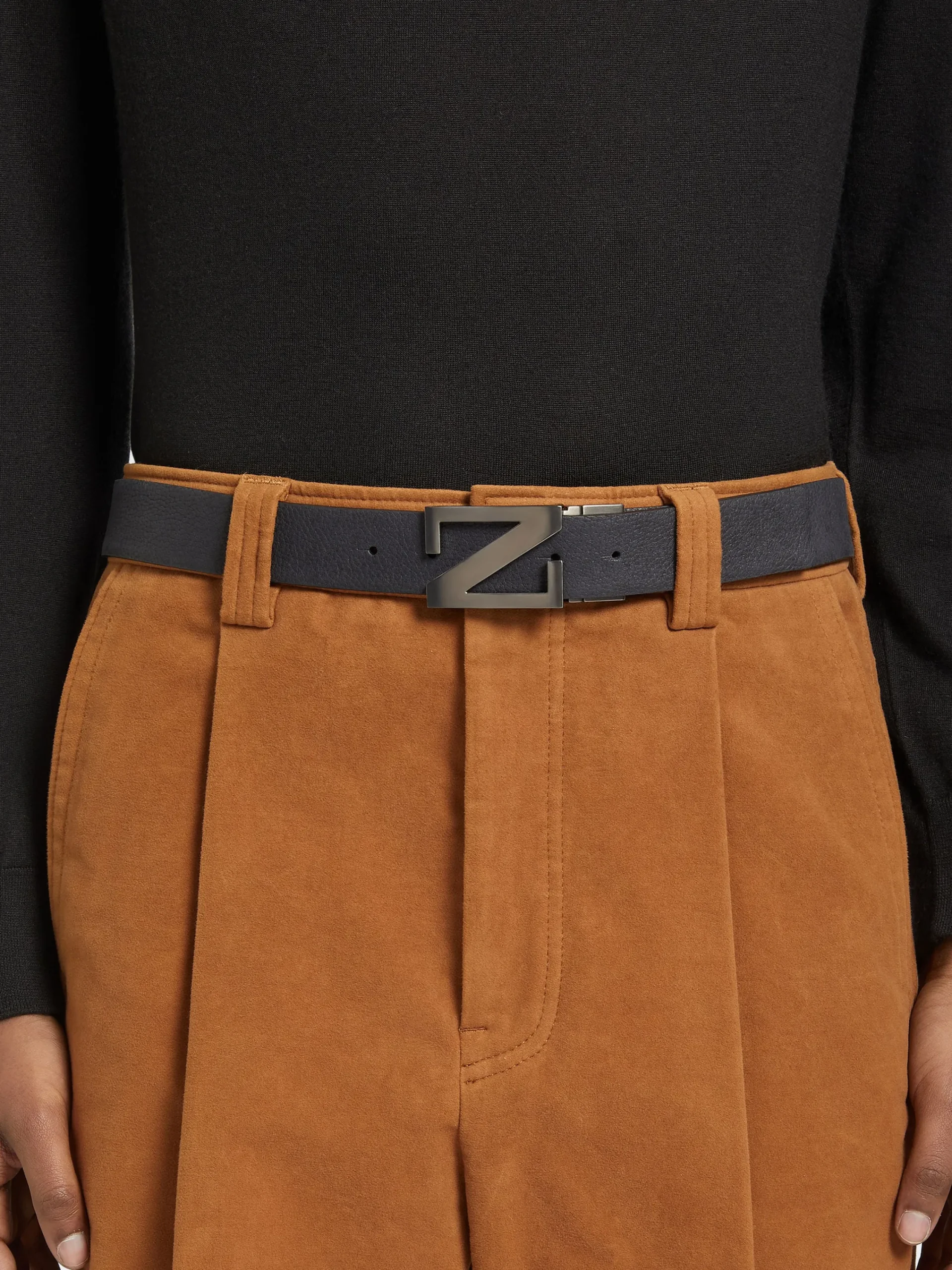Belts>ZEGNA Navy Blue and Black Reversible Leather Belt NavyBlue/Black