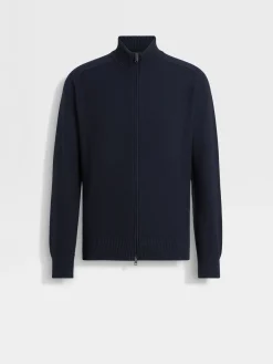 Sweaters>ZEGNA Navy Blue Cashseta Full Zip Cardigan NavyBlue