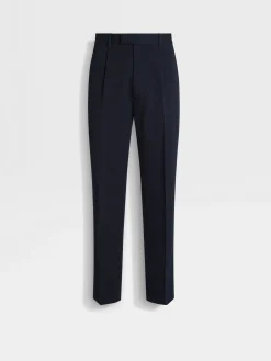 Pants>ZEGNA Navy Blue Cotton and Wool Pants NavyBlue