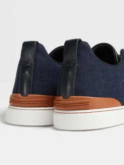 Sneakers>ZEGNA Navy Blue Cotton Denim Triple Stitch™ Sneakers NavyBlue