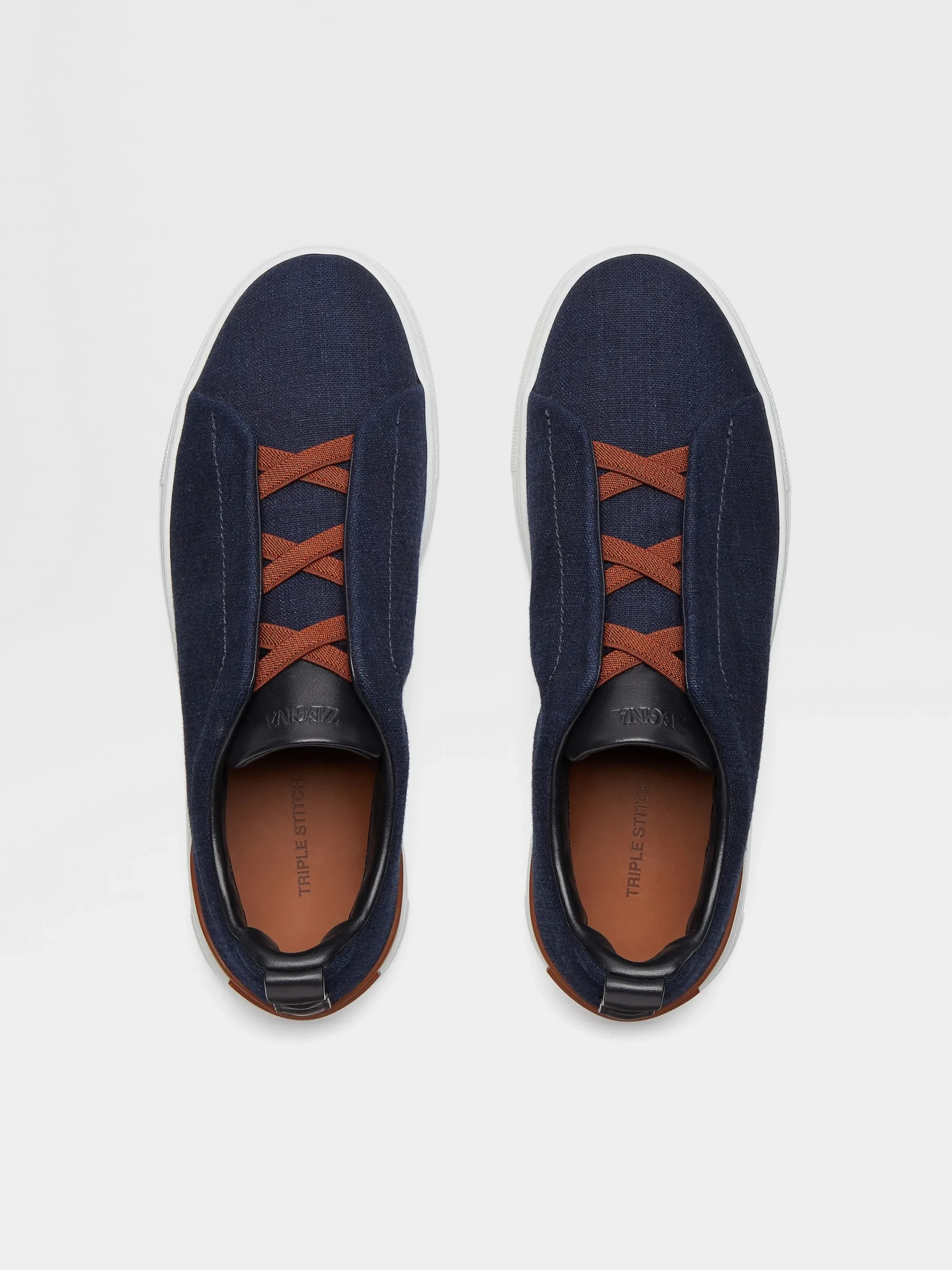 Sneakers>ZEGNA Navy Blue Cotton Denim Triple Stitch™ Sneakers NavyBlue