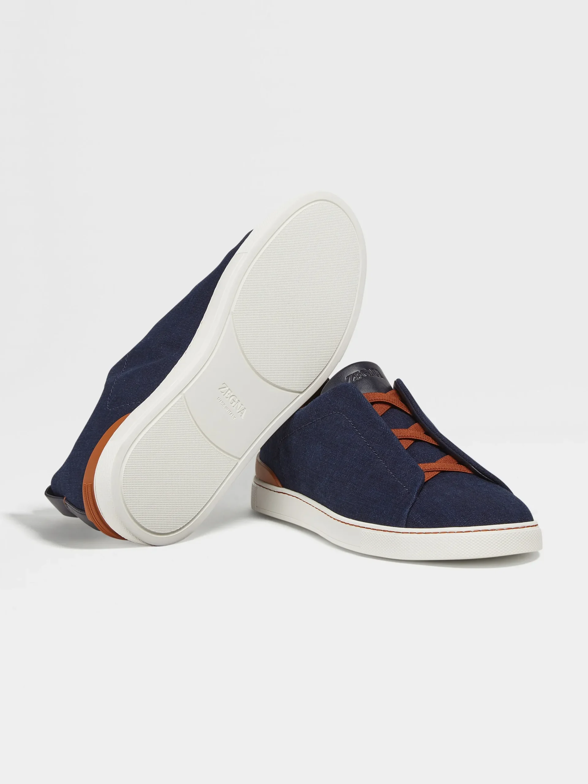 Sneakers>ZEGNA Navy Blue Cotton Denim Triple Stitch™ Sneakers NavyBlue