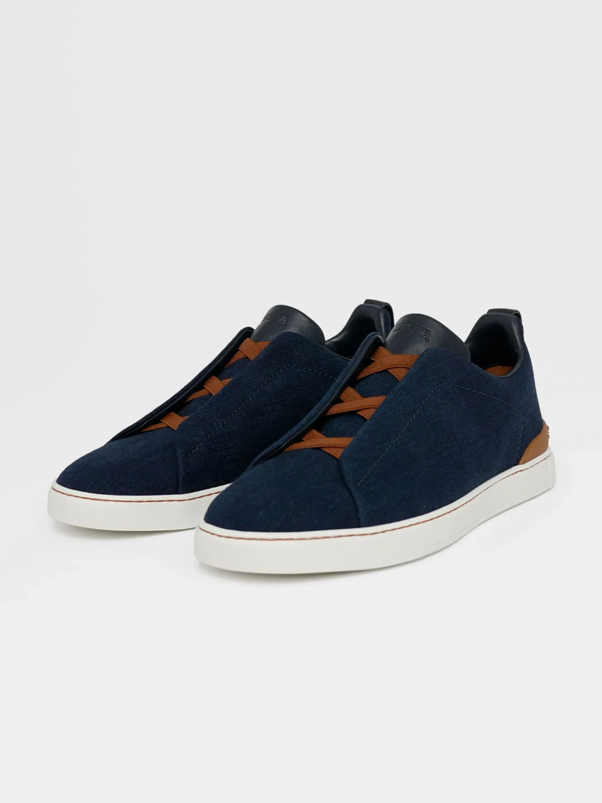 Sneakers>ZEGNA Navy Blue Cotton Denim Triple Stitch™ Sneakers NavyBlue