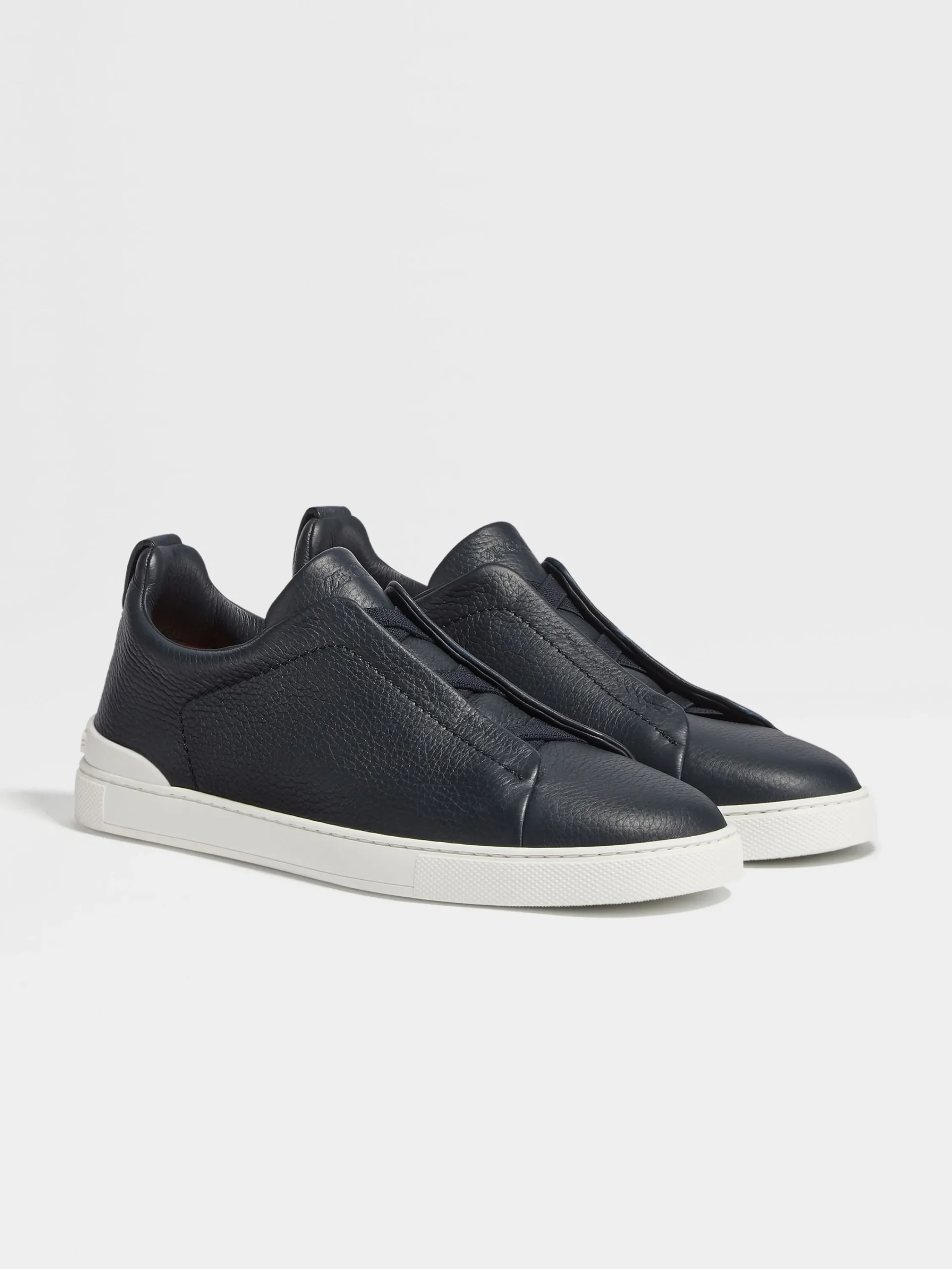 Sneakers>ZEGNA Navy Blue Deerskin Triple Stitch™ Sneakers NavyBlue