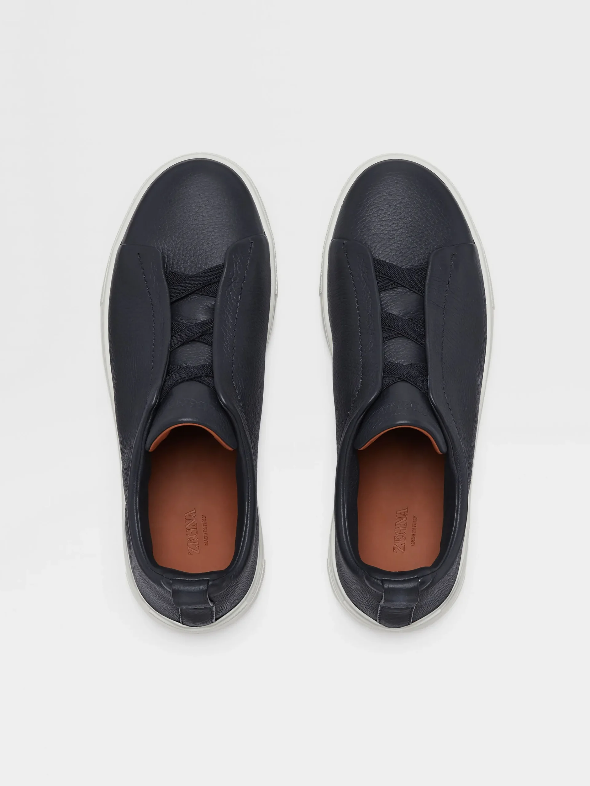 Sneakers>ZEGNA Navy Blue Deerskin Triple Stitch™ Sneakers NavyBlue