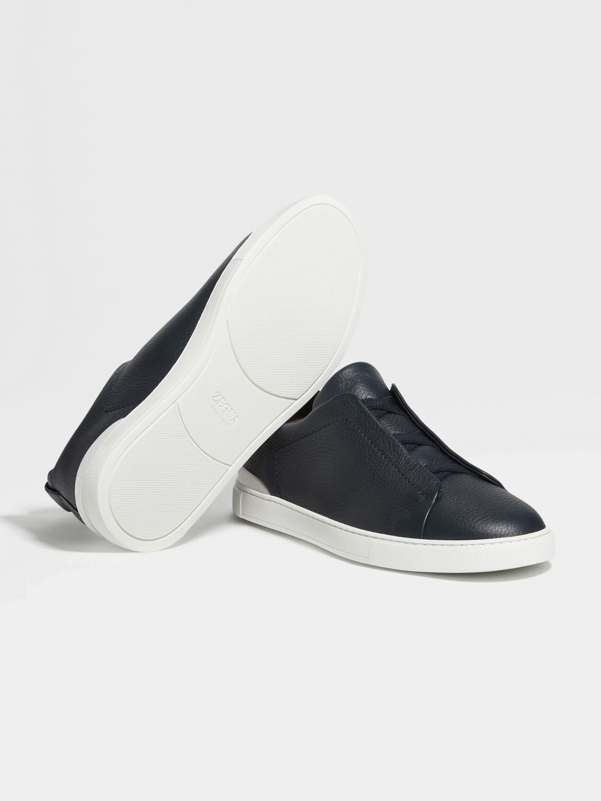 Sneakers>ZEGNA Navy Blue Deerskin Triple Stitch™ Sneakers NavyBlue