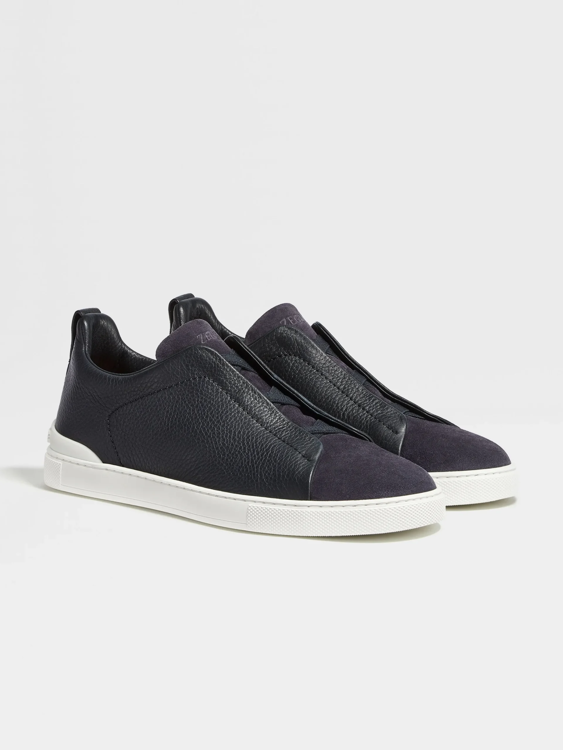 Sneakers>ZEGNA Navy Blue Leather and Suede Triple Stitch™ Sneakers NavyBlue