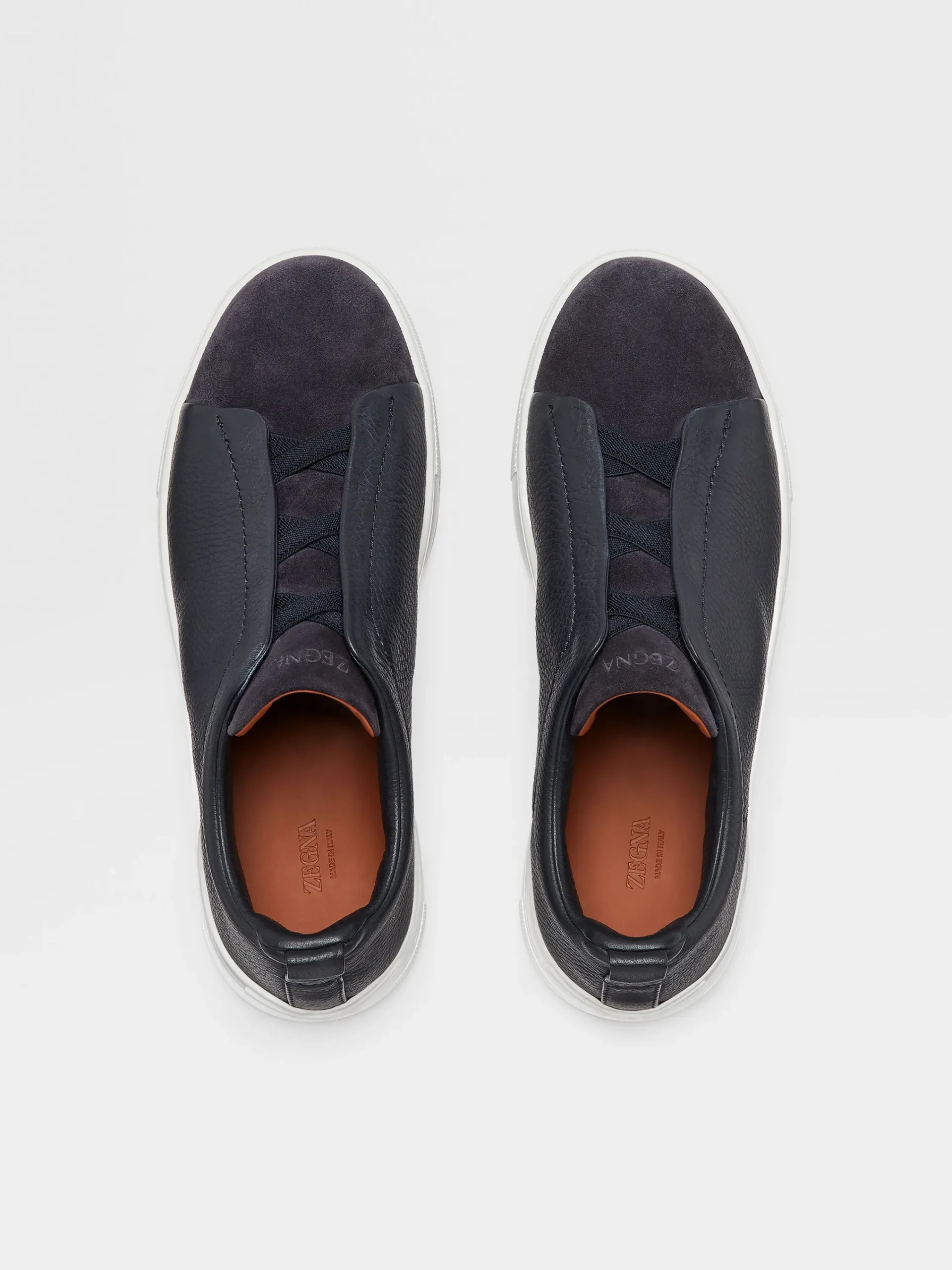 Sneakers>ZEGNA Navy Blue Leather and Suede Triple Stitch™ Sneakers NavyBlue