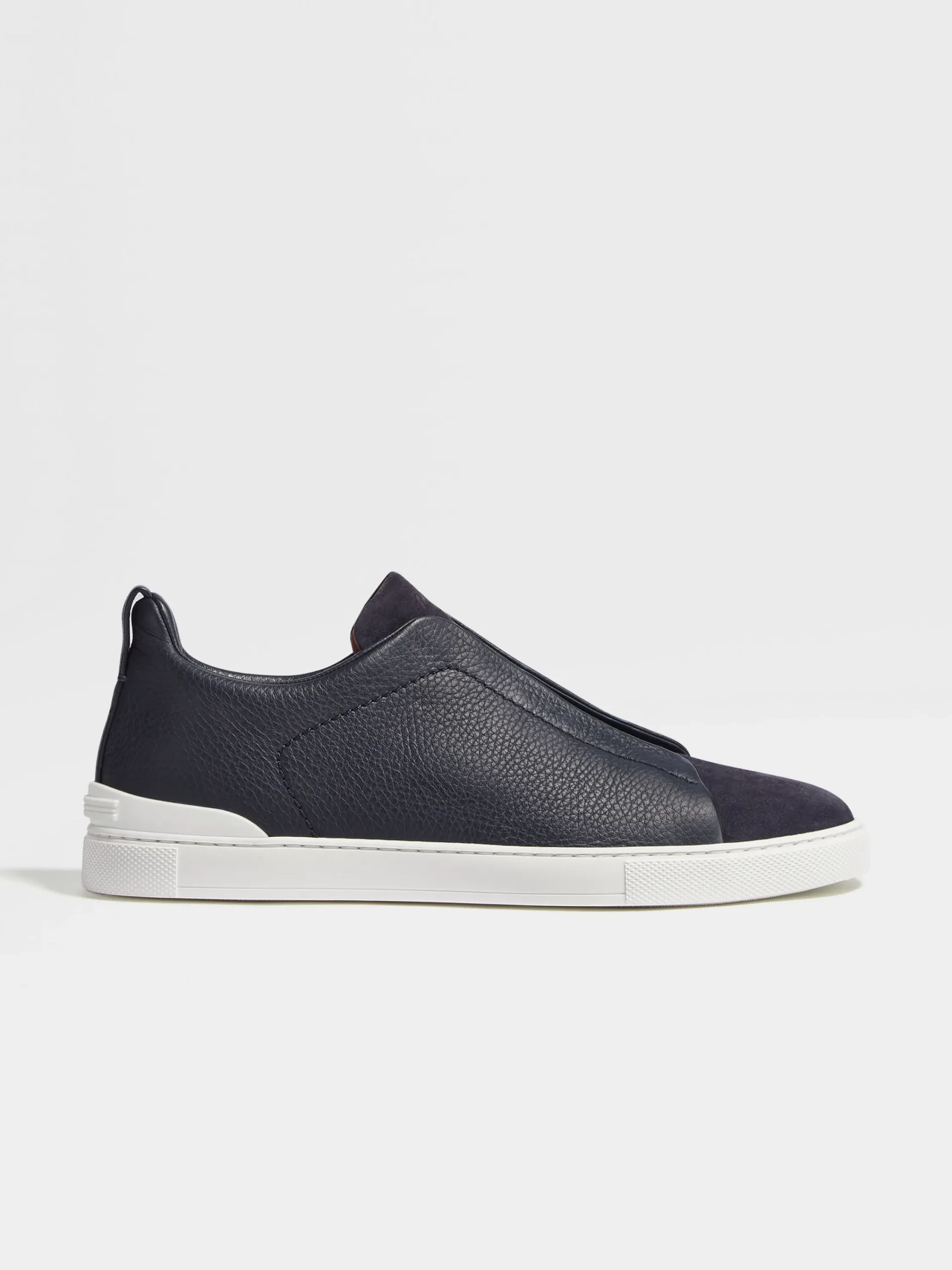 Sneakers>ZEGNA Navy Blue Leather and Suede Triple Stitch™ Sneakers NavyBlue