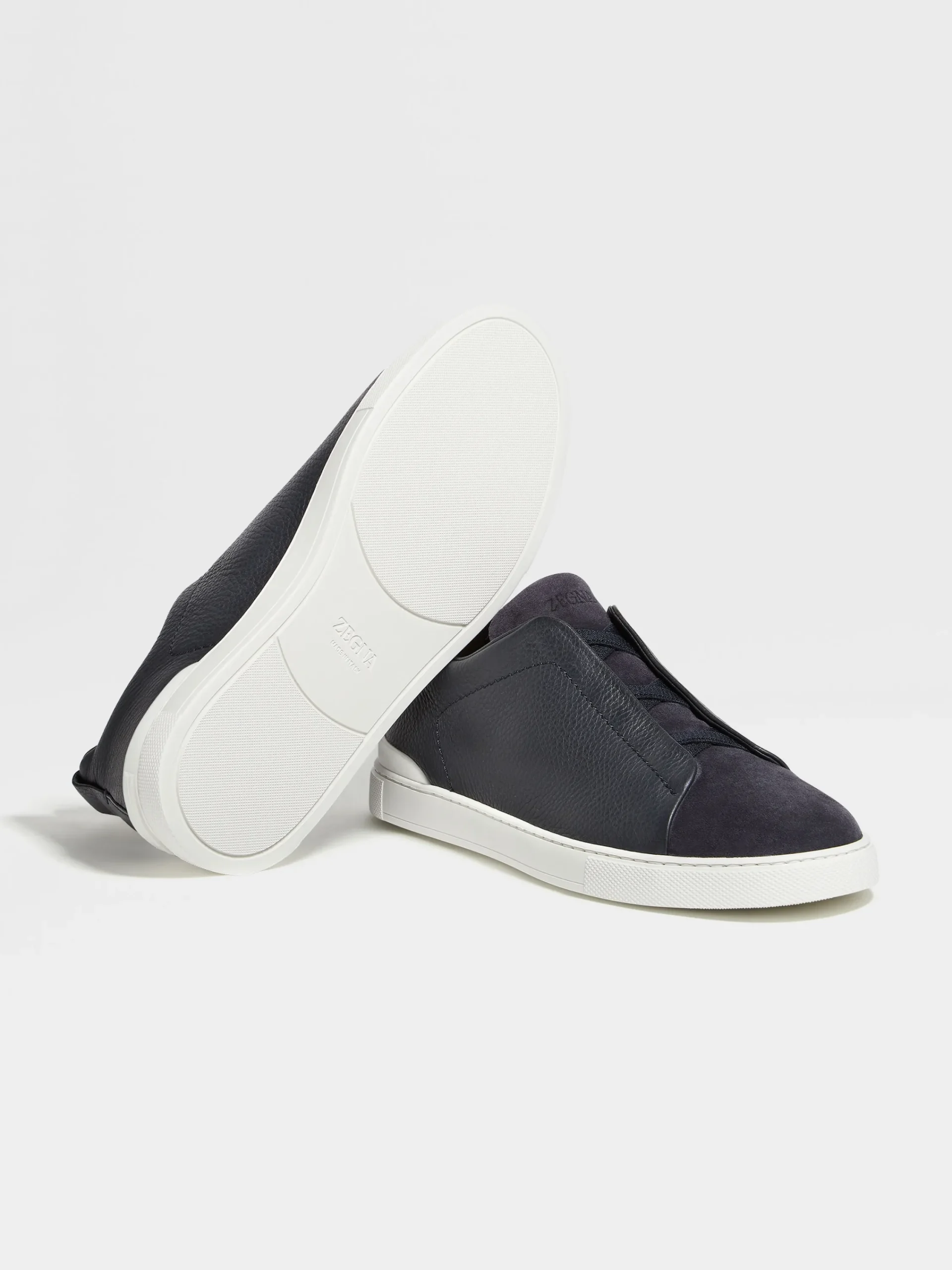 Sneakers>ZEGNA Navy Blue Leather and Suede Triple Stitch™ Sneakers NavyBlue