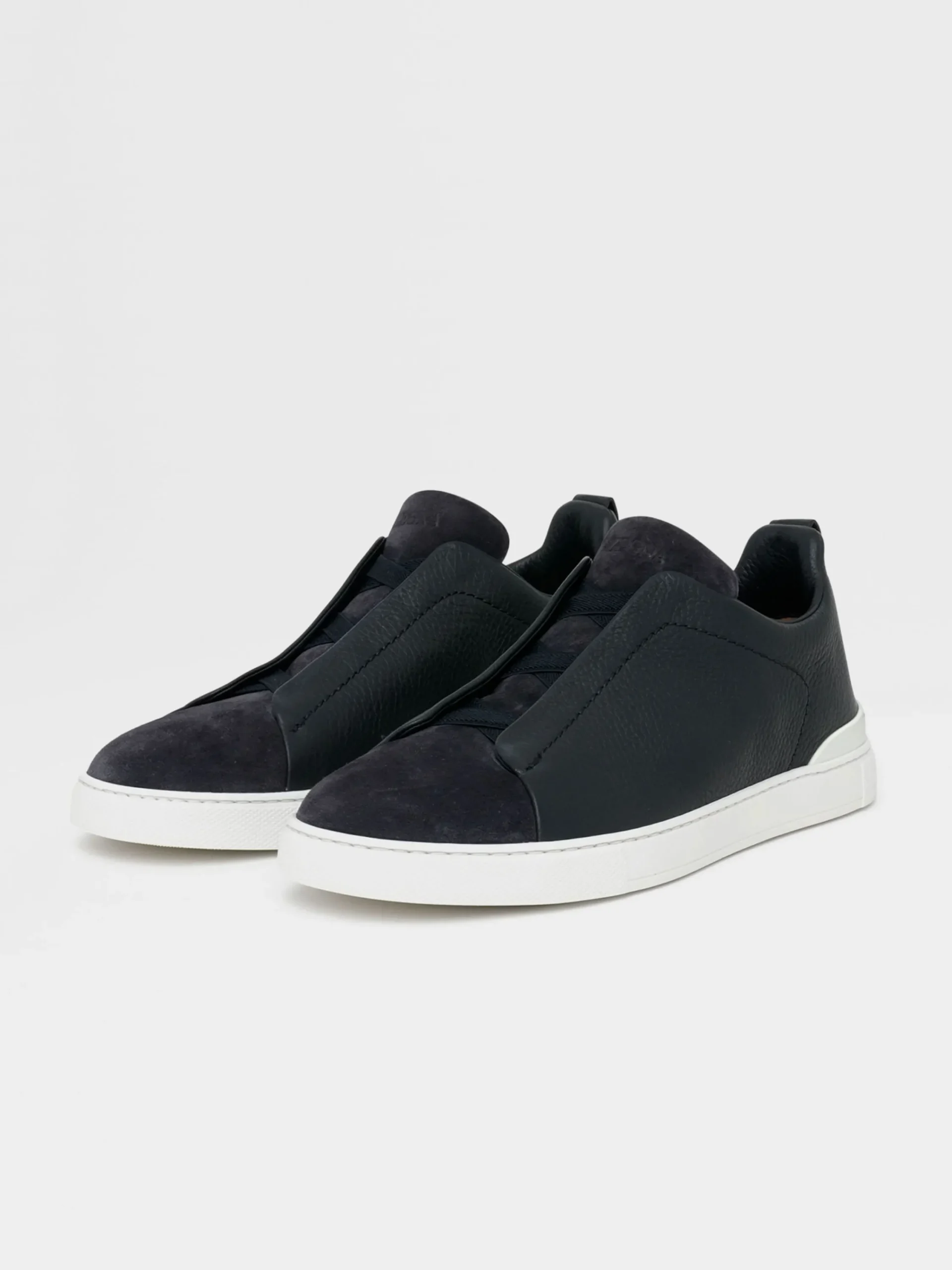 Sneakers>ZEGNA Navy Blue Leather and Suede Triple Stitch™ Sneakers NavyBlue