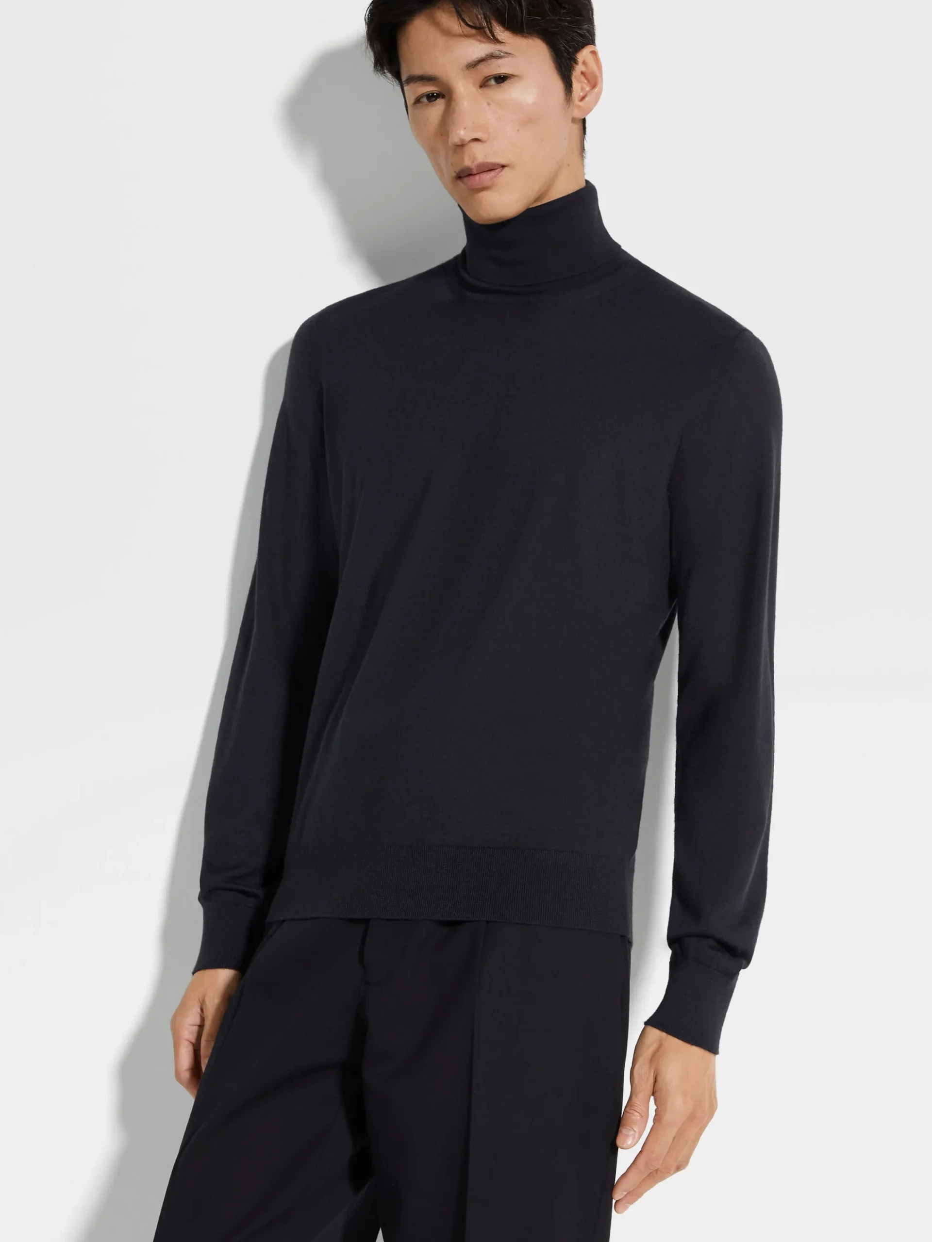 Travel In Style|Sweaters>ZEGNA Navy Blue Mélange Cashseta Turtleneck NavyBlueMélange