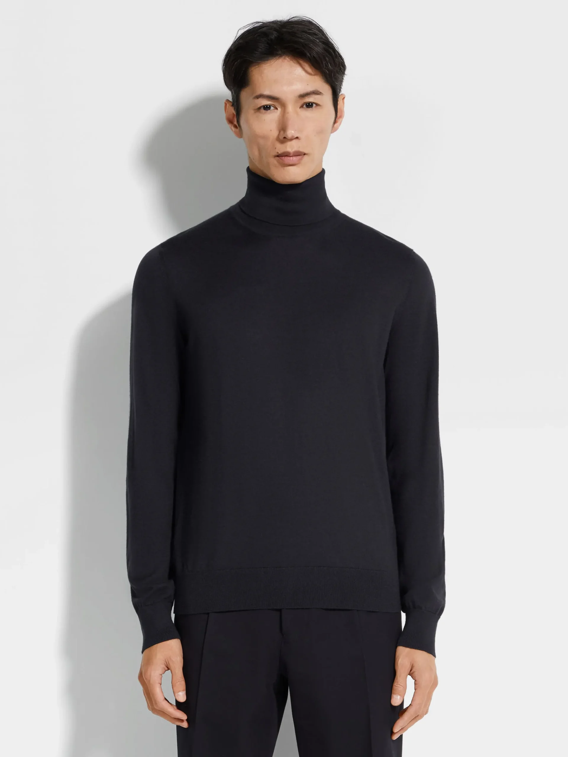 Travel In Style|Sweaters>ZEGNA Navy Blue Mélange Cashseta Turtleneck NavyBlueMélange