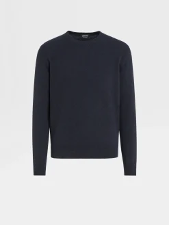 Sweaters>ZEGNA Navy Blue Mélange Oasi Cashmere Crewneck NavyBlueMélange