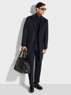 Jackets And Coats>ZEGNA Navy Blue Oasi Cashmere Overcoat NavyBlue