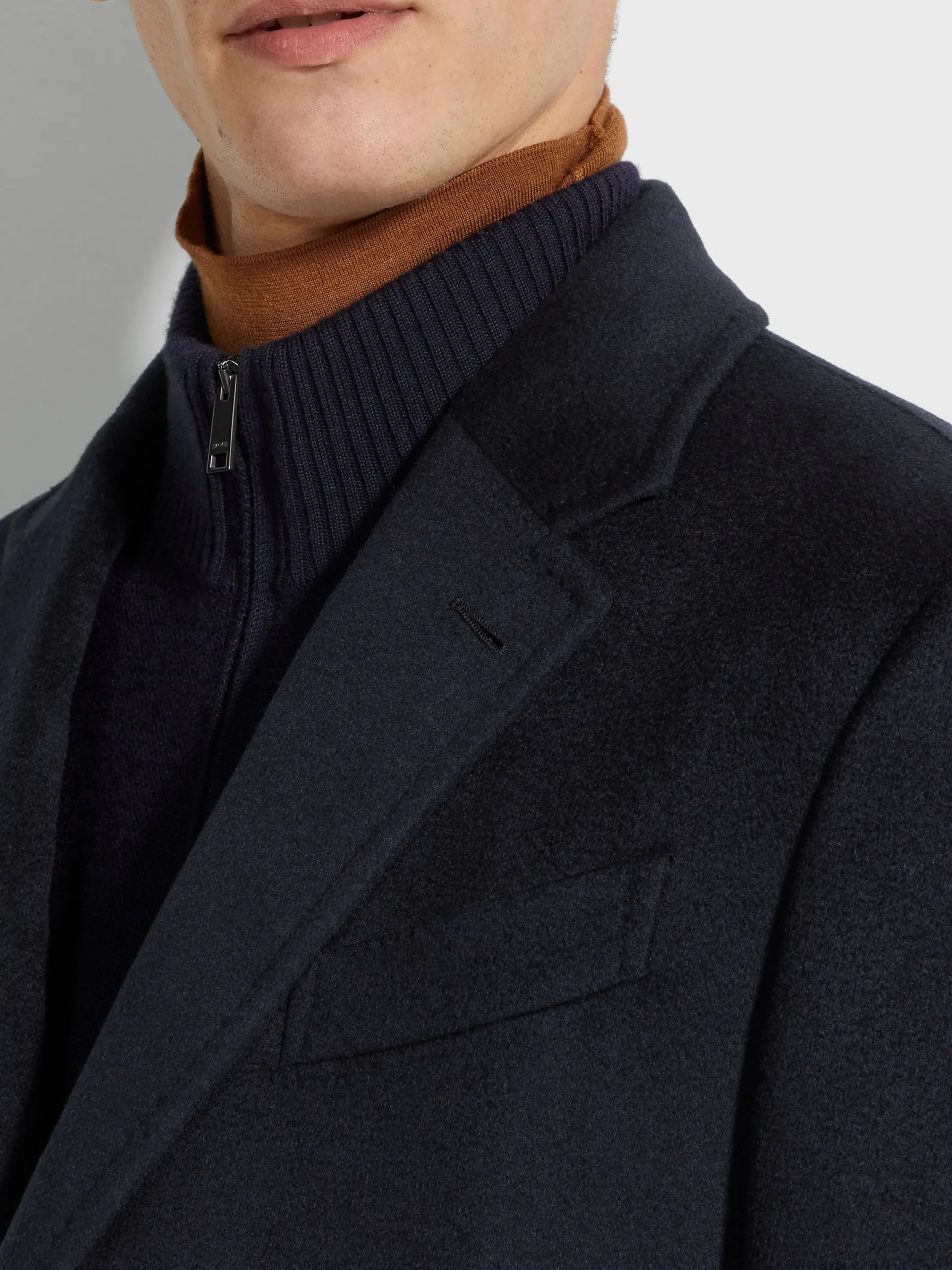 Jackets And Coats>ZEGNA Navy Blue Oasi Cashmere Overcoat NavyBlue