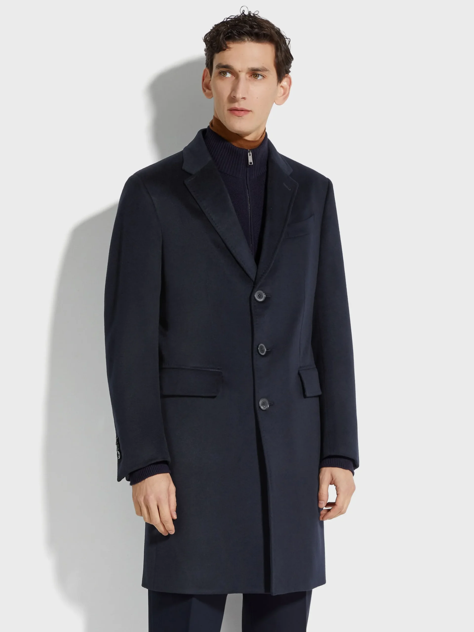 Jackets And Coats>ZEGNA Navy Blue Oasi Cashmere Overcoat NavyBlue