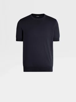 T-Shirts|Sweaters>ZEGNA Navy Blue Premium Cotton T-shirt NavyBlue