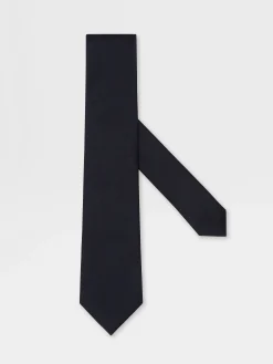 Ties And Bow Ties>ZEGNA Navy Blue Silk Tie NavyBlue
