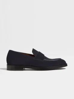 Loafers>ZEGNA Navy Blue Suede Torino Loafers NavyBlue
