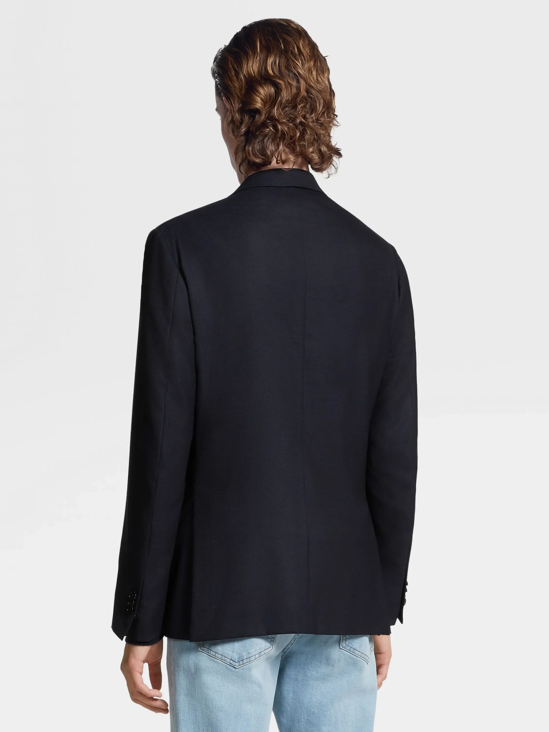 Blazers>ZEGNA Navy Blue Trofeo™ Comfort Stretch Wool and Silk Jacket NavyBlue