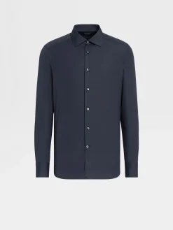 Shirts>ZEGNA Navy Blue Trofeo™ Comfort Cotton Shirt NavyBlue