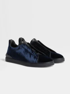Sneakers>ZEGNA Navy Blue Velvet Triple Stitch™ Sneakers NavyBlue