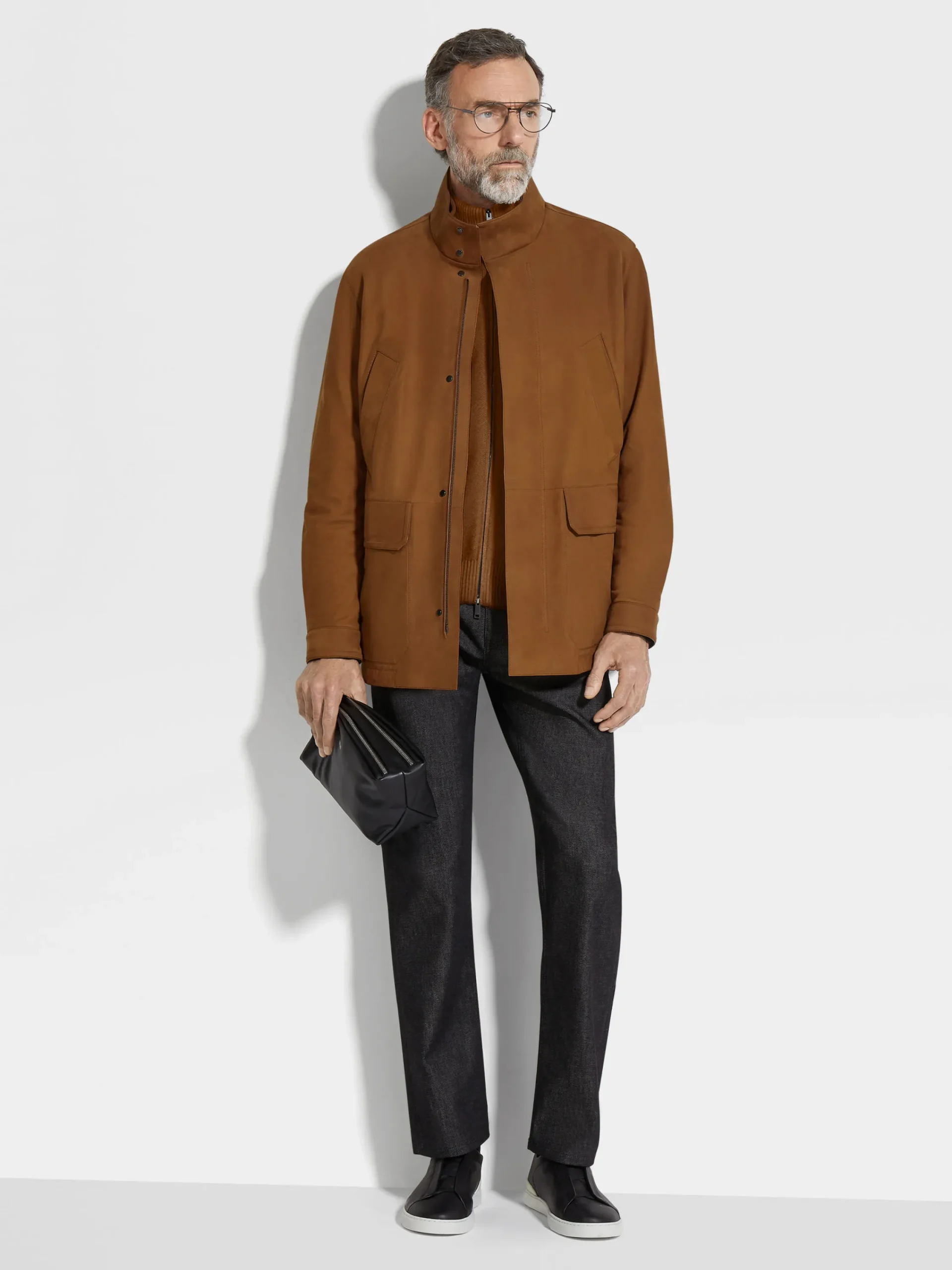 Jackets And Coats>ZEGNA Nubuck Car Coat DarkFoliage