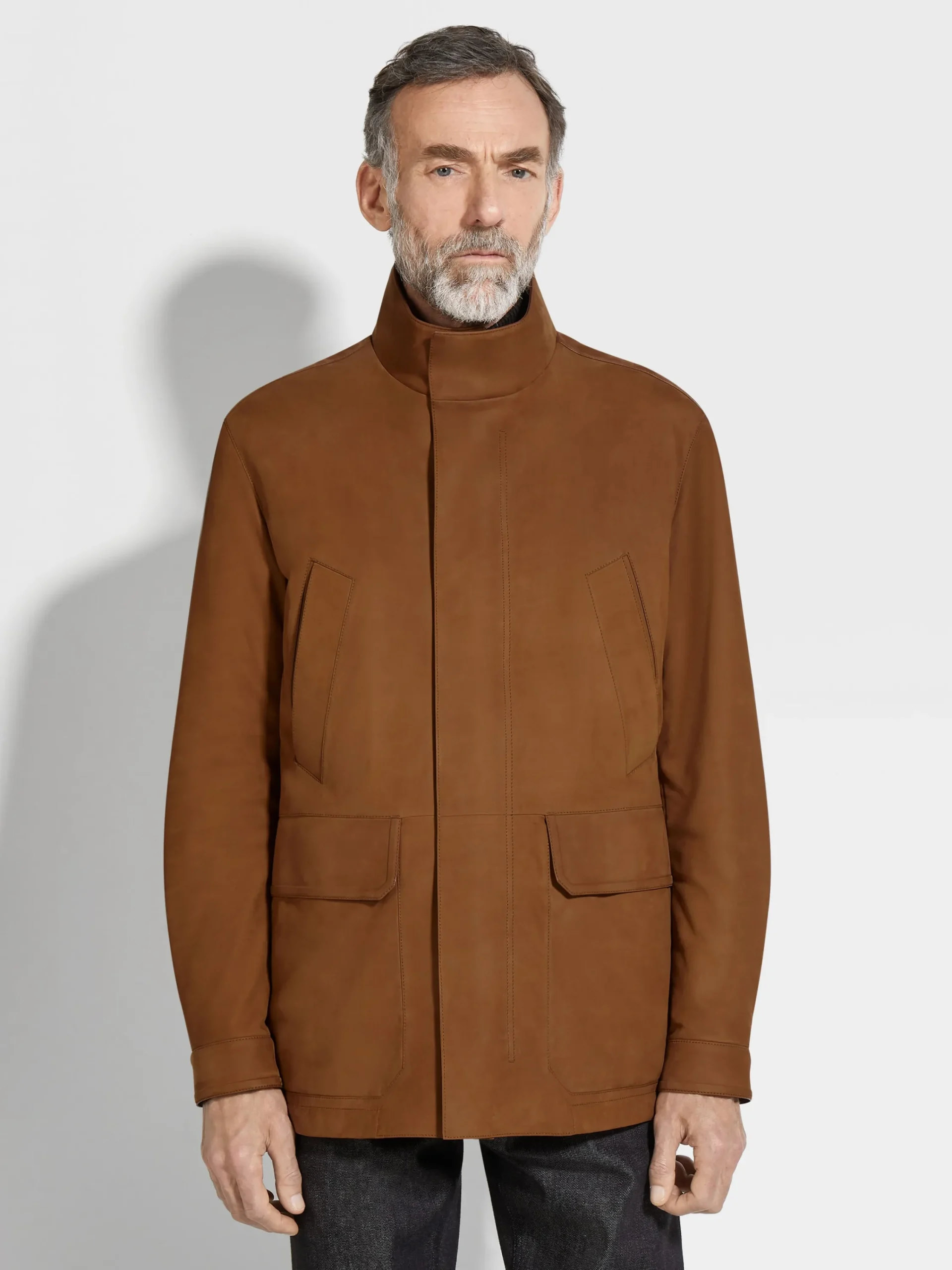 Jackets And Coats>ZEGNA Nubuck Car Coat DarkFoliage