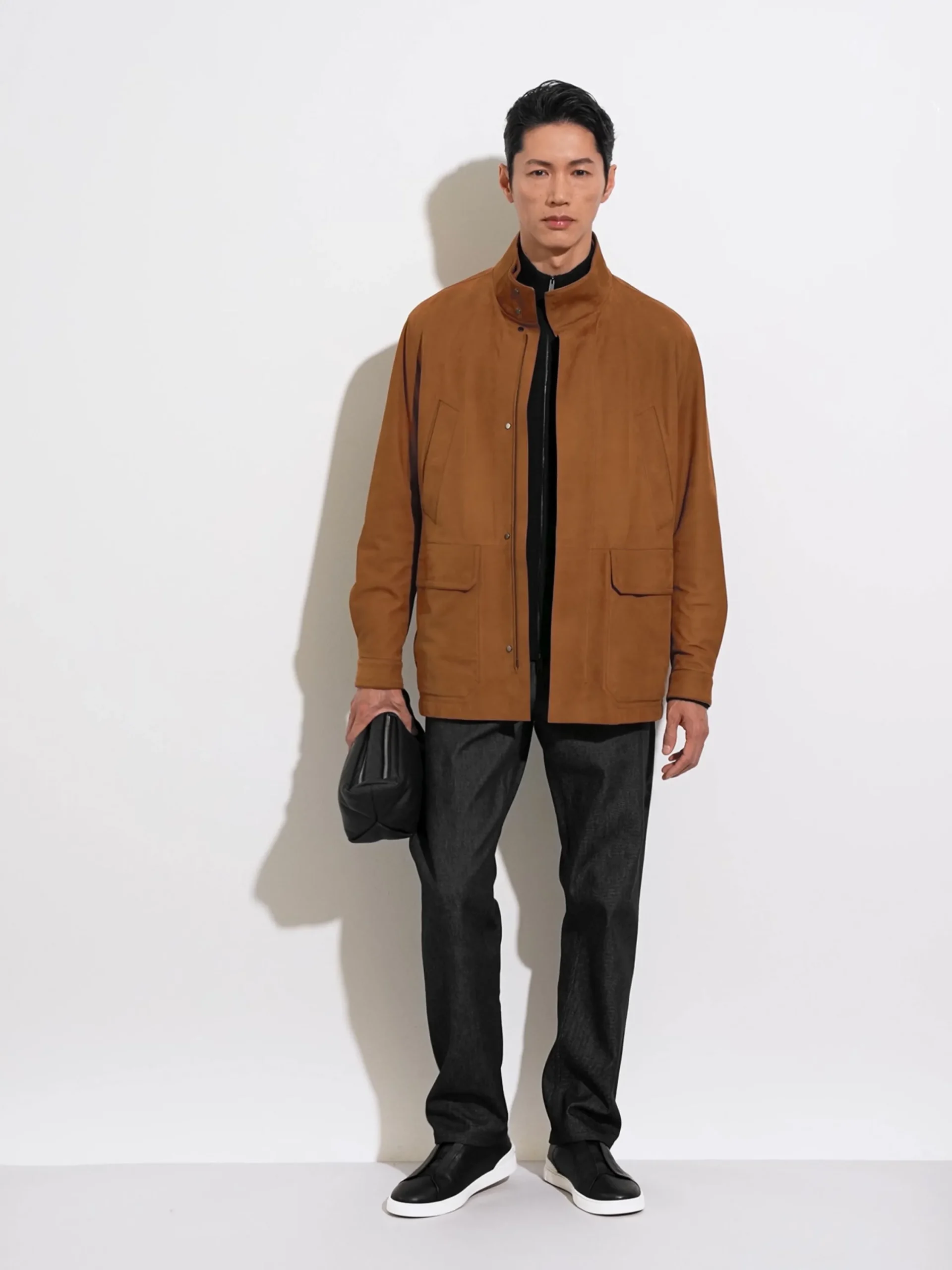 Jackets And Coats>ZEGNA Nubuck Car Coat DarkFoliage