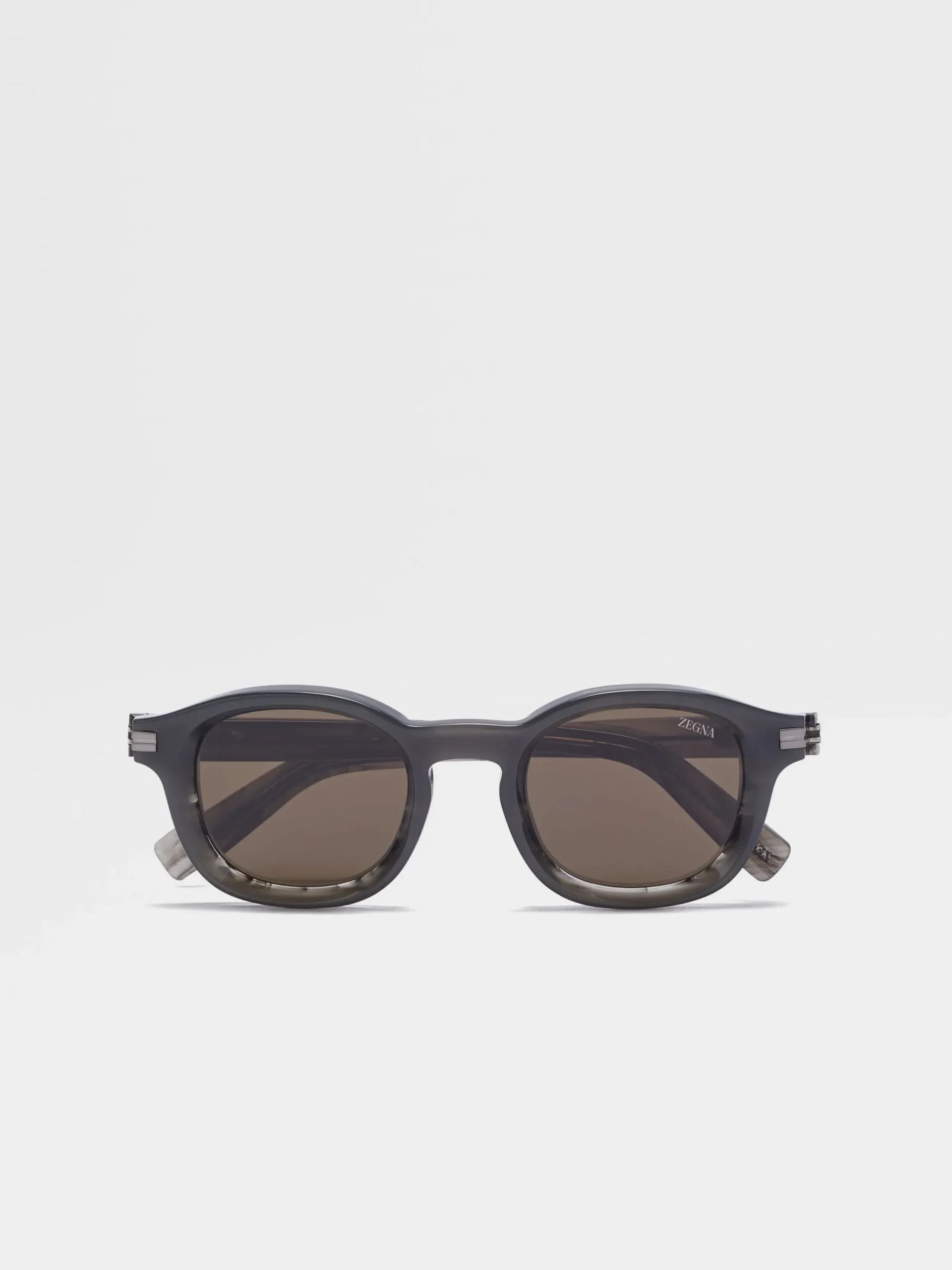 Sunglasses>ZEGNA Opal Grey and Striped Grey Aurora I Acetate Sunglasses OpalGrey/StripedGrey