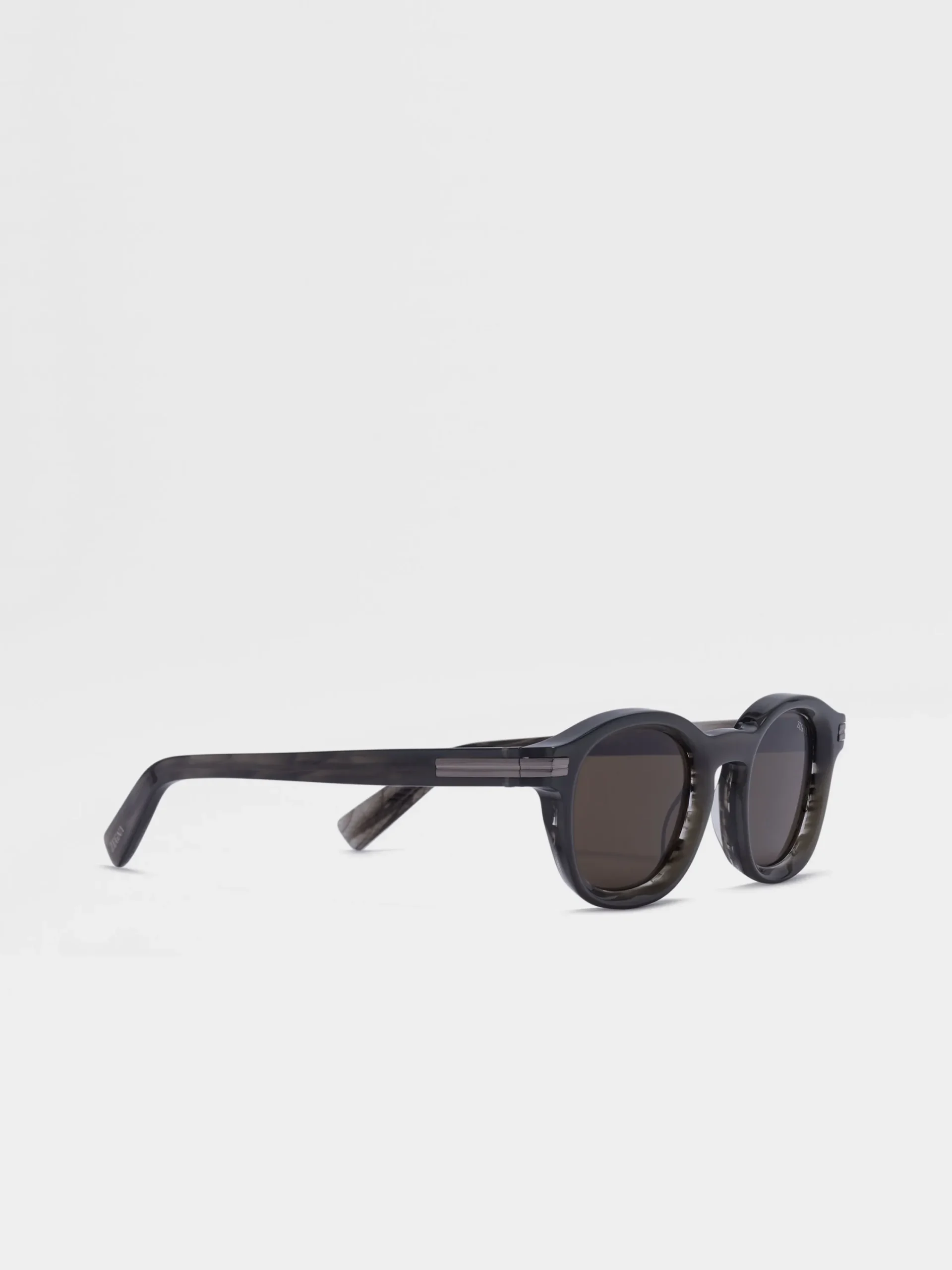 Sunglasses>ZEGNA Opal Grey and Striped Grey Aurora I Acetate Sunglasses OpalGrey/StripedGrey