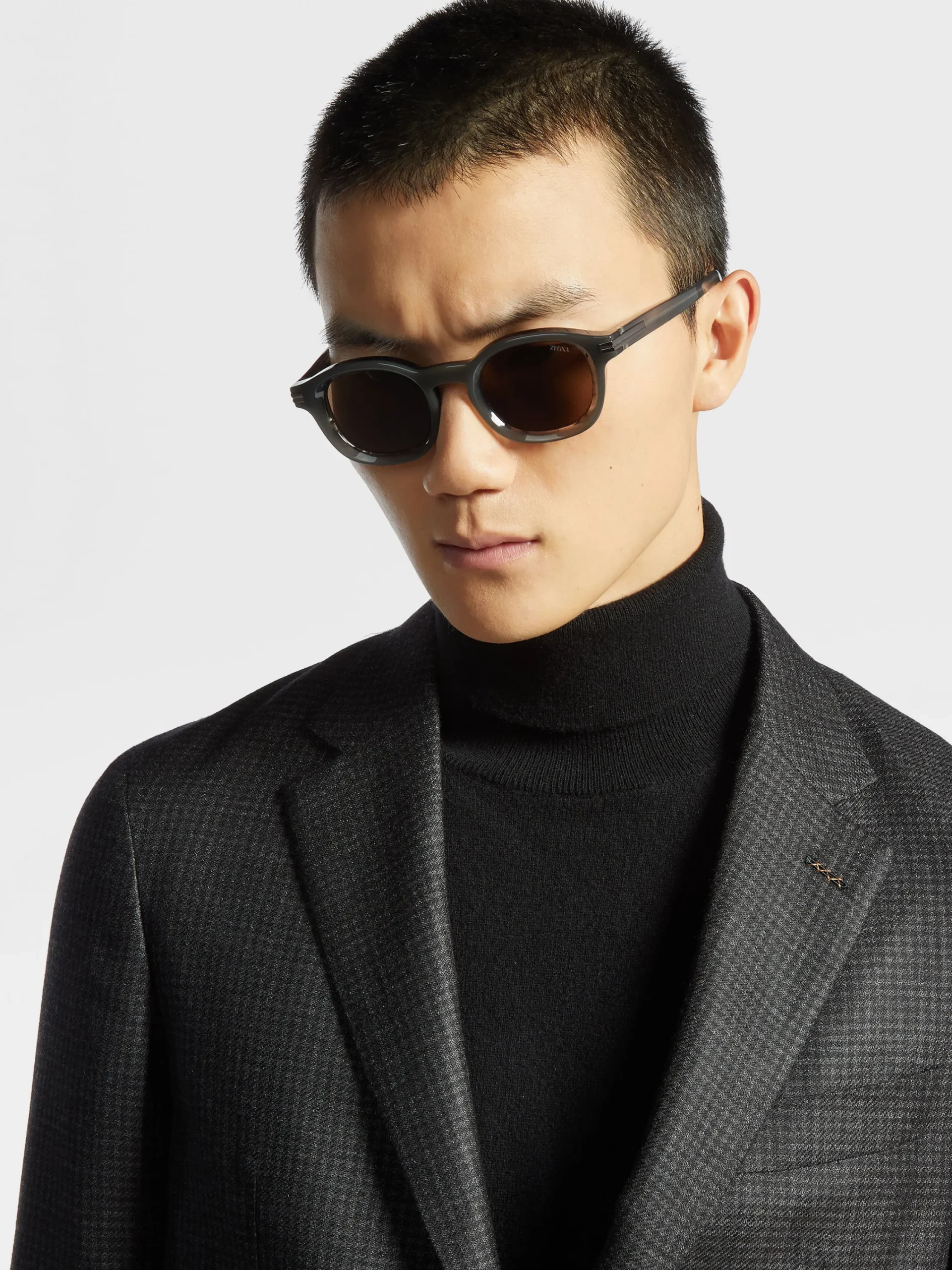 Sunglasses>ZEGNA Opal Grey and Striped Grey Aurora I Acetate Sunglasses OpalGrey/StripedGrey