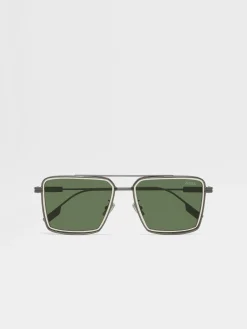 Sunglasses>ZEGNA Satin Gunmetal Metal Sunglasses SatinGunmetal