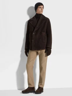 Jackets And Coats>ZEGNA Shearling Wool Peacoat DarkBrown