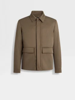 Jackets And Coats>ZEGNA Silk and Cashmere Blouson Khaki