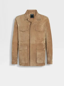 Overshirts And Chore Jackets>ZEGNA Suede Field Jacket DarkBeige