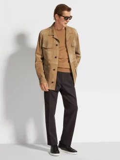 Overshirts And Chore Jackets>ZEGNA Suede Field Jacket DarkBeige