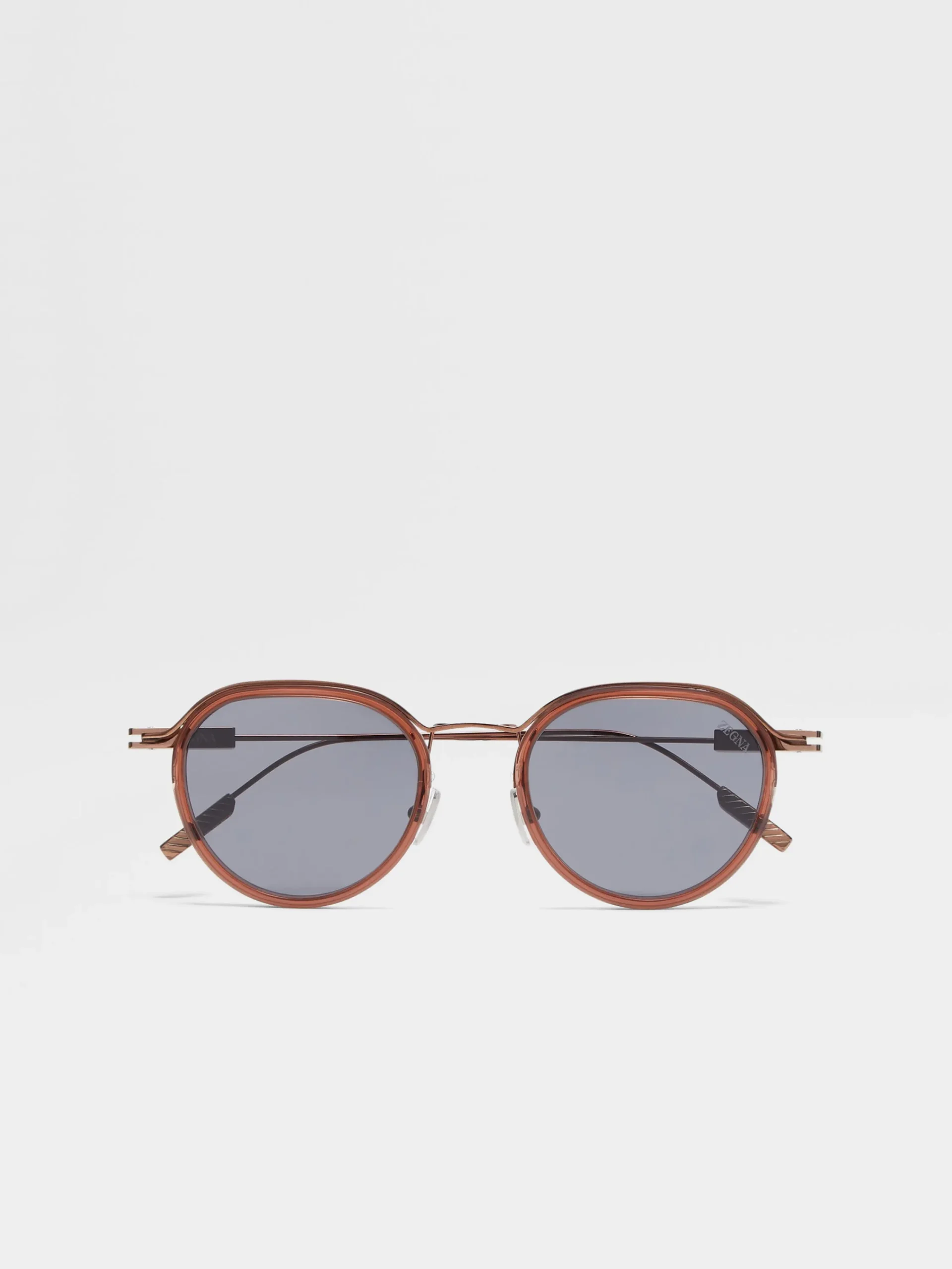 Sunglasses>ZEGNA Transparent Brown Acetate and Metal Sunglasses TransparentBrown
